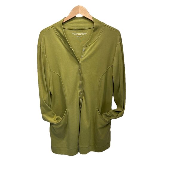Soft Surroundings Women Northport Jacket PXL Olive Green Snap Front Lagenlook - Picture 2 of 11